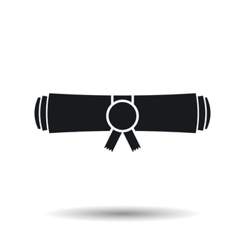Diploma rolled scroll flat design icon. Finish education symbol. Graduation day celebration element. Graduate scroll vector illustration on white background.