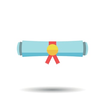Diploma rolled scroll flat design icon. Finish education symbol. Graduation day celebration element. Graduate scroll vector illustration on white background.