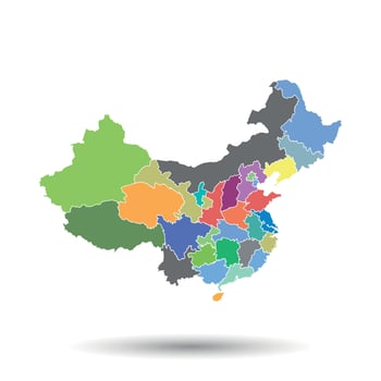 China map with province region. Flat vector illustration on isolated background