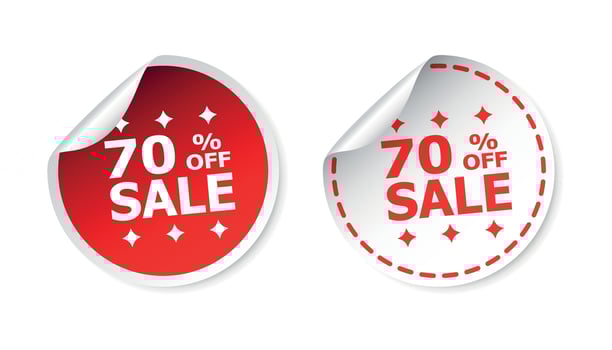 Sale sticker. Sale up to 70 percents. Business sale red tag label vector illustration on white background.