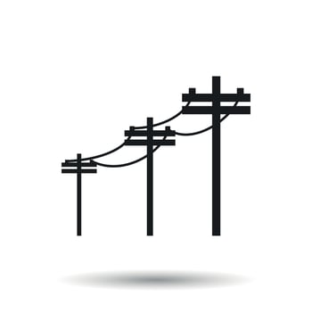 High voltage power lines. Electric pole vector icon on white background.