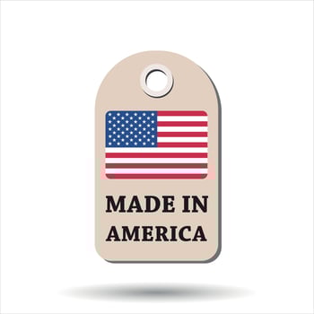Hang tag made in America with flag. Vector illustration on white background.