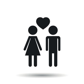 Vector man and woman with heart icon on white background. Modern flat pictogram. Simple flat symbol for web site design.