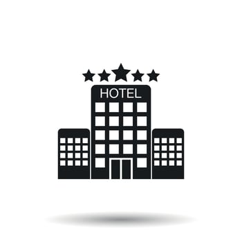 Hotel icon on isolated background. Simple flat pictogram for business, marketing, internet concept. Trendy modern vector symbol for web site design or mobile app.