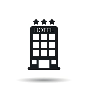 Hotel icon on isolated background. Simple flat pictogram for business, marketing, internet concept. Trendy modern vector symbol for web site design or mobile app.