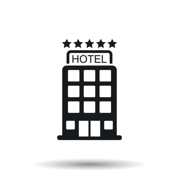 Hotel icon on isolated background. Simple flat pictogram for business, marketing, internet concept. Trendy modern vector symbol for web site design or mobile app.