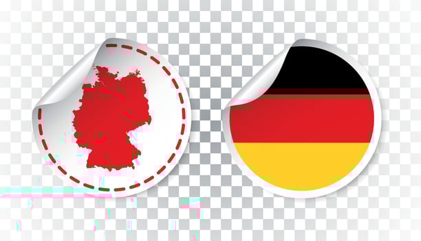 Germany sticker with flag and map. Label, round tag with country. Vector illustration on isolated background.