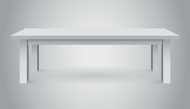 Vector 3d table for object presentation. Empty white top table isolated on gray background.