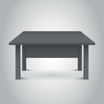Vector 3d table for object presentation. Empty dark top table on grey background.