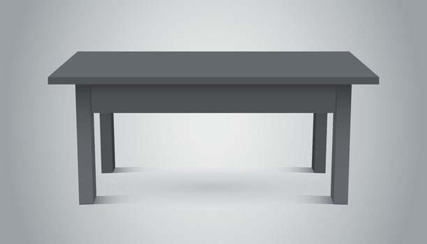 Vector 3d table for object presentation. Empty dark top table on grey background.