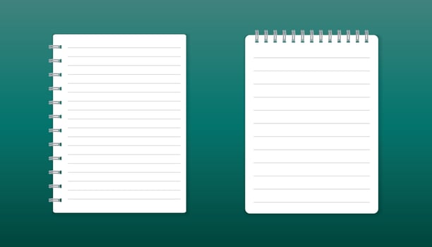 Realistic template notepad with spiral. Blank cover design. School business diary. Office stationery notebook on green background vector