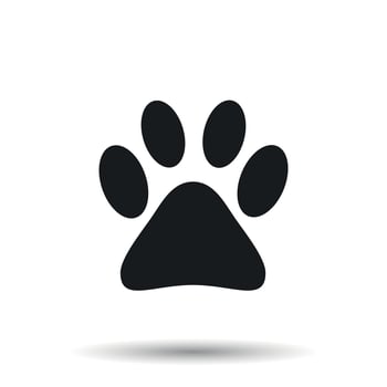 Paw print icon vector illustration isolated on white background. Dog, cat, bear paw symbol flat pictogram.