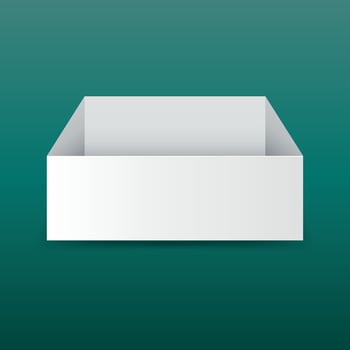 White cardboard package box. Vector illustration on green background.