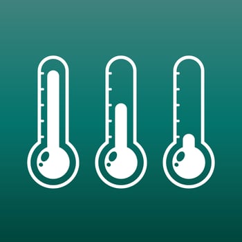 Thermometers icon with different levels. Flat vector illustration on green background.