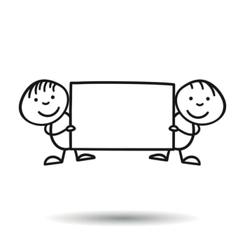 Cartoon kids with placard in their hands. Vector illustration in line style on white background.
