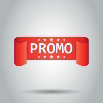 Promo ribbon vector icon. Discount sticker label on white background.