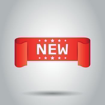 New ribbon vector icon. Discount, new arrival sticker label on white background.