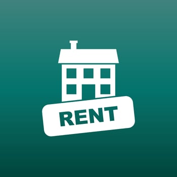 Rent house icon. Vector illustration in flat style on green background.