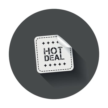 Hot deal sticker. Vector illustration with long shadow.