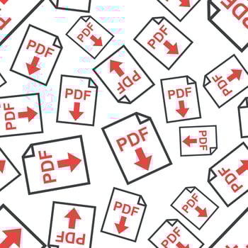 PDF file download seamless pattern background icon. Flat vector illustration. PDF sign symbol pattern.