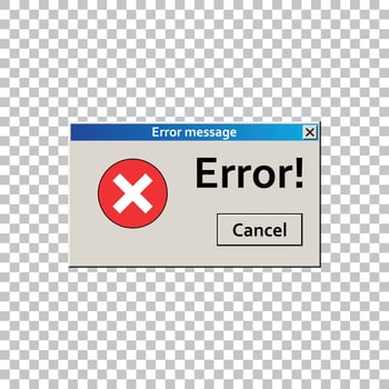 Error warning message. User Interface window. Virus alert illustration. vector