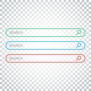 Search bar field. Set vector interface elements with search button. Flat vector illustration on isolated background. Simple business concept pictogram.