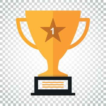 Trophy cup flat vector icon. Simple winner symbol. Gold illustration on isolated background. Simple business concept pictogram.