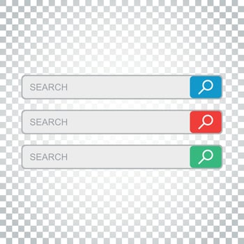 Search bar field. Set vector interface elements with search button. Flat vector illustration on isolated background. Simple business concept pictogram.