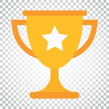 Trophy cup flat vector icon. Simple winner symbol. Gold illustration on isolated background. Simple business concept pictogram.