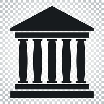 Bank building icon in flat style. Museum vector illustration on isolated background. Simple business concept pictogram.