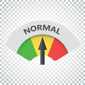 Normal level risk gauge vector icon. Normal fuel illustration on isolated background. Simple business concept pictogram.