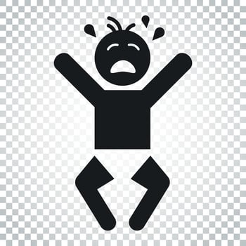 Crying baby vector icon. Anger emotions child flat illustration. Business concept simple flat pictogram on isolated background.