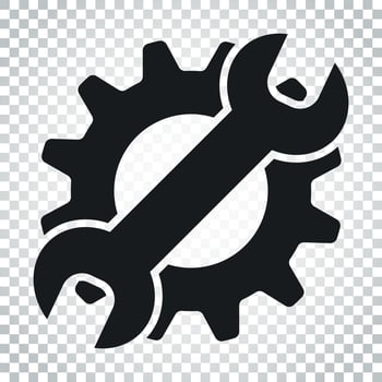 Service tools flat vector icon. Cogwheel with wrench symbol logo illustration. Business concept simple flat pictogram on isolated background.