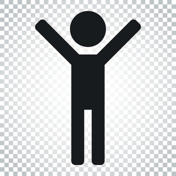 Happy man with hands up vector icon. People happy sign illustration. Business concept simple flat pictogram on isolated background.