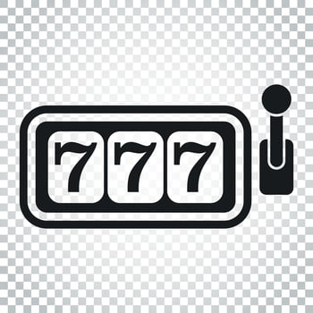 Casino slot machine flat vector icon. 777 jackpot illustration pictogram. Business concept simple flat pictogram on isolated background.