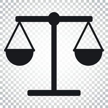 Scale weigher vector icon. Weigher, balance sign illustration. Business concept simple flat pictogram on isolated background.
