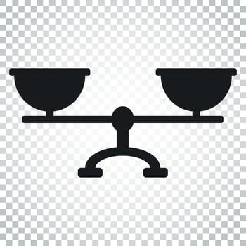 Scale weigher vector icon. Weigher, balance sign illustration. Business concept simple flat pictogram on isolated background.
