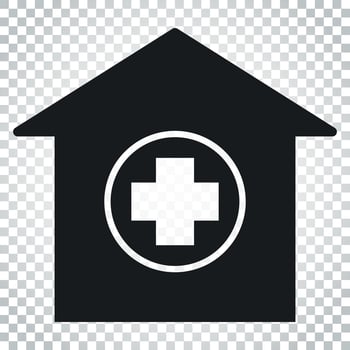 Hospital building vector icon. Infirmary medical clinic sign illustration. Business concept simple flat pictogram on isolated background.