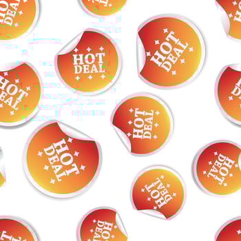 Hot deal sticker seamless pattern background icon. Business flat vector illustration. Shopping sale sign symbol pattern.