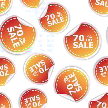 Sale 70 percent off sticker seamless pattern background icon. Business flat vector illustration. Shopping sale sign symbol pattern.