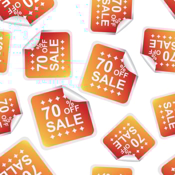Sale 70 percent off sticker seamless pattern background icon. Business flat vector illustration. Shopping sale sign symbol pattern.