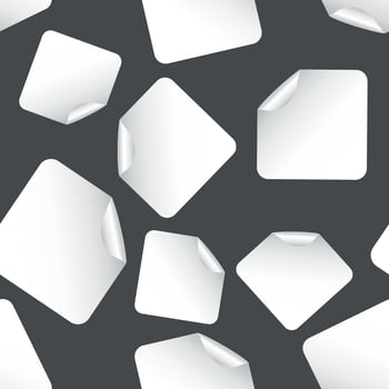 Blank stickers seamless pattern background. Empty promotional labels. Vector illustration. Black and white square tags.