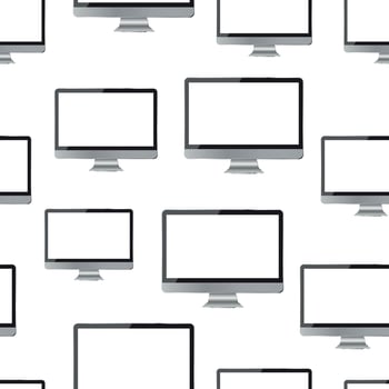 Desktop computer monitor seamless pattern background. Business flat vector illustration. Realistic device sign symbol pattern.