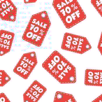 Sale 70 off hang tag seamless pattern background. Business flat vector illustration. Sale 70 off shopping sign symbol pattern.