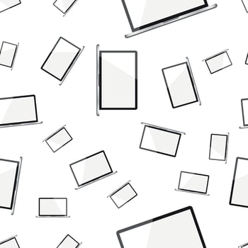 Laptop computer seamless pattern background. Business flat vector illustration. Realistic device sign symbol pattern.