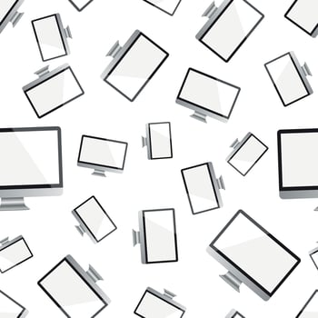 Desktop computer monitor seamless pattern background. Business flat vector illustration. Realistic device sign symbol pattern.