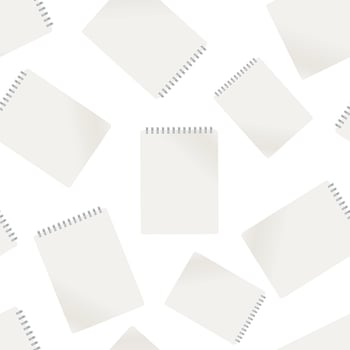 Realistic template notepad with spiral seamless pattern background. Business flat vector illustration. Office stationery notebook concept sign symbol pattern.