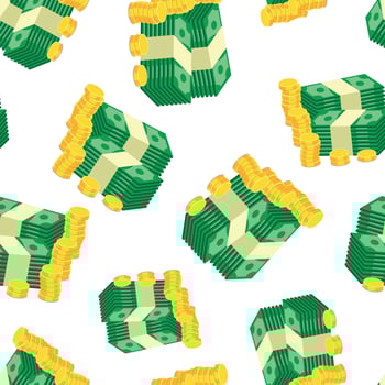 Stacks of gold coins and dollar cash seamless pattern background. Business flat vector illustration. Money sign symbol pattern.