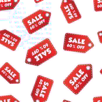 Sale 60 off hang tag seamless pattern background. Business flat vector illustration. Business sale label symbol pattern.