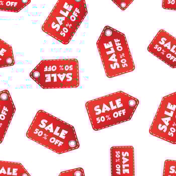 Sale 50 off hang tag seamless pattern background. Business flat vector illustration. Business sale label symbol pattern.